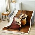 thumbnail image 2 of Electric Guitar Fleece Blanket Acoustic Guitar Sherpa Blanket, Vintage Guitar Shop Blanket Brown Wooden Stripe Throw Blanket for Sofa Retro Farm Style 05 Musician Room Decor, 2 of 6