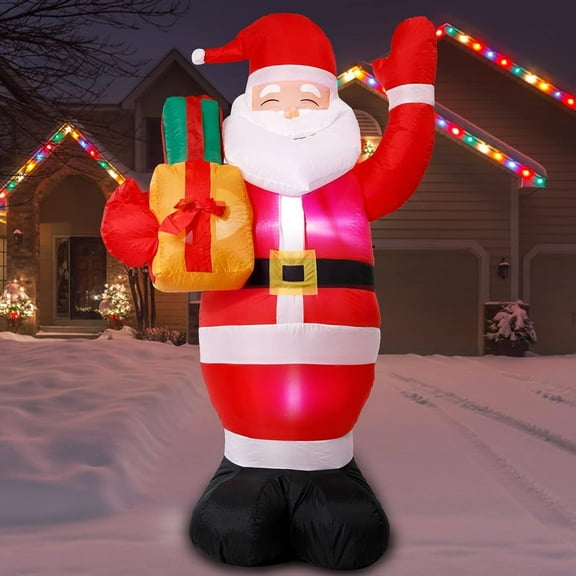 5 FT Inflatable Santa Claus with Gift Box, LED Lights, Weather-Resistant Yard and Garden Holiday Décor, Indoor & Outdoor Christmas Decorations for Party, Patio, Lawn