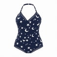 thumbnail image 6 of QINGFSAP Women Sleep Romper Halter Neck Sleeveless Deep V Lace Trim Bodysuit with Print, 6 of 6
