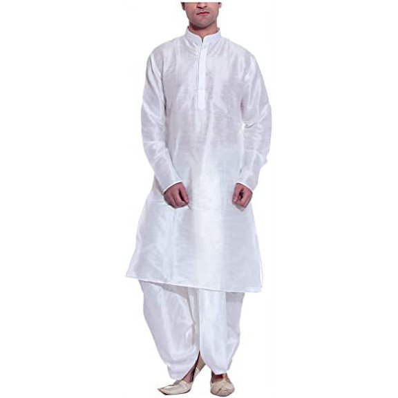 Royal Men's Silk Blend Dhoti & Kurta Set_White