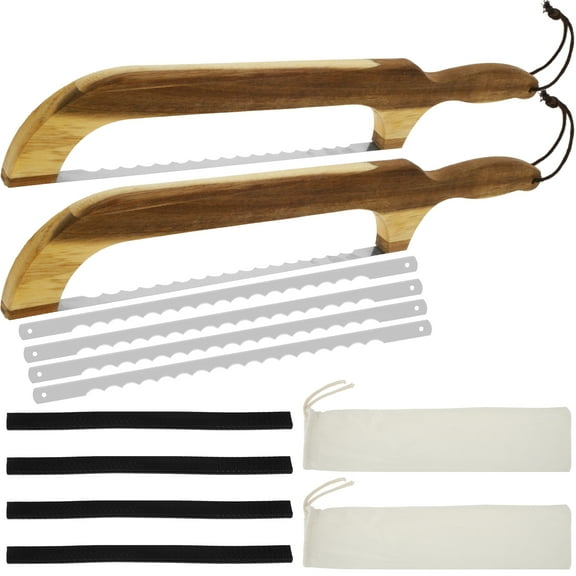 Wekvgz Bread Bow Cutter Practical Sourdough Bread Slicer with Wood Handle Complete Bread Saw Cutter with 4 Replaceable Blades Multifunctional Bread Saw Slicer for Baker