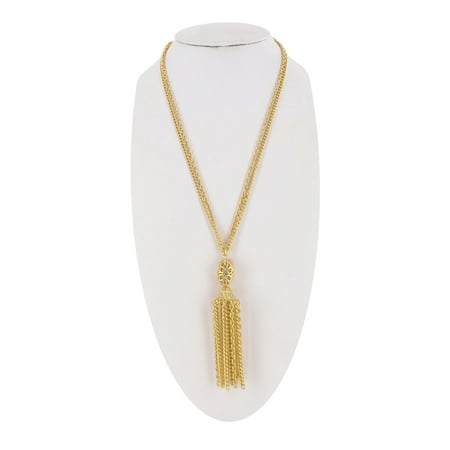 Filigree Tassel - Gold Tone Tassel Long Chain Necklace Filigree Detail 20
