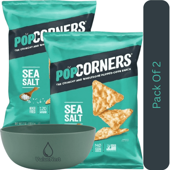 PopCorners Sea Salt Popped Corn Snacks, 7 oz Bag with Olive Green Bowl by ValueNest