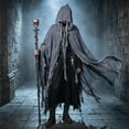 thumbnail image 2 of Robe Distressed Fringe, Halloween Costume, Ghost Cloak, Tattered Grim Reaper, Tattered Grim Reaper Cloak Hooded Gauze Robe Distressed Fringe Halloween Costume for Spooky Season, 2 of 6