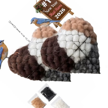 2 Units Refillable Fiber Packed Bird Nesting Aid in Elegant Heart Shape for Outdoor Use