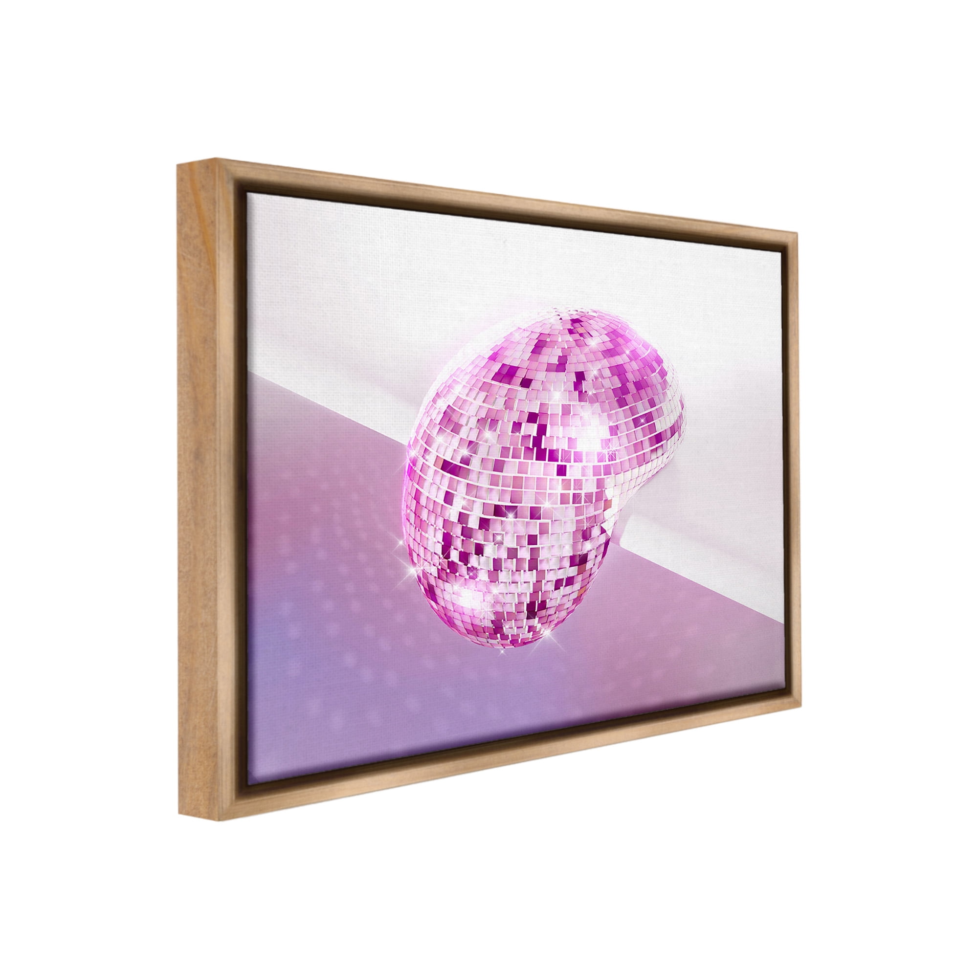 Stupell Industries Purple Melting Disco Ball Abstract Painting Brown Floater Framed Canvas Art Print Wall Art, 31 x 25