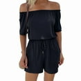 thumbnail image 5 of Summer Wide Leg Solid Color Off The Shoulder Rompers,Women's Casual Jumpsuit Strapless with Pocket, 5 of 9