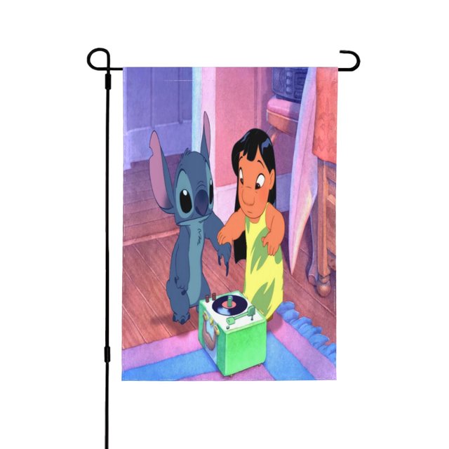 Bandera de jardín de doble cara con diseño de Stitch, ideal para decoración navideña al aire libre.