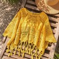thumbnail image 3 of Karymi Summer Tops for Women 2026 Boho Beach Crochet Hollow Out 3/4 Bell Sleeve Cover Up Top, Scalloped Neck Tassel Fringe Knit Shrug, Sheer Crochet Pullover Cardigan Womens Tops Dressy Casual, 3 of 6
