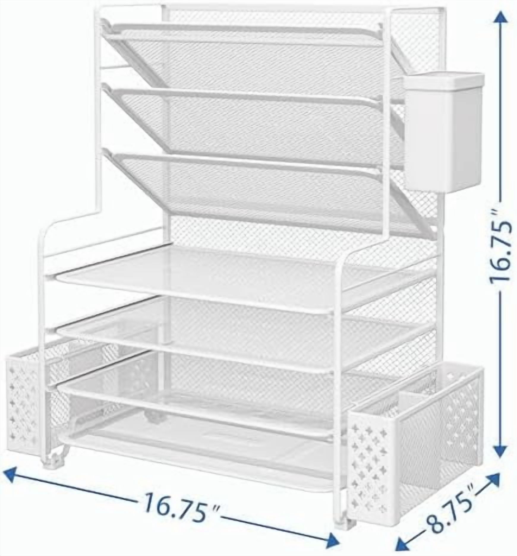 7 Tier Desk File Organizer, Letter Tray Paper Organizer with Pen Holder and Metal Hanging Basket, White