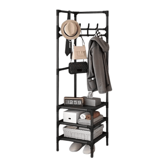 Estante Perchero Organizador Esquinero Triangular | Almacenamiento para Ropa | Acero Inoxidable | 3 Niveles