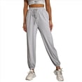 thumbnail image 1 of Pantalones Deportivos Casuales de Cintura Alta para Mujer, Pantalones Elásticos de Puntos. Gris M, 1 of 10