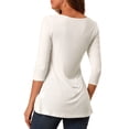 thumbnail image 3 of INSPIRE CHIC Hauts pour Femmes Col Rond Manches 3/4 Décor Boutons Ourlet Irrégulier Blouse Style Décontracté S Blanc, 3 of 7