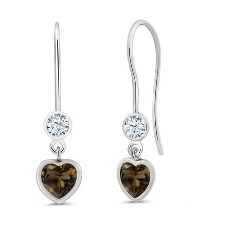 Pearl Smoky Quartz Earrings - 1.10 Ct Heart Shape Brown Smoky Quartz 925 Sterling Silver Earrings