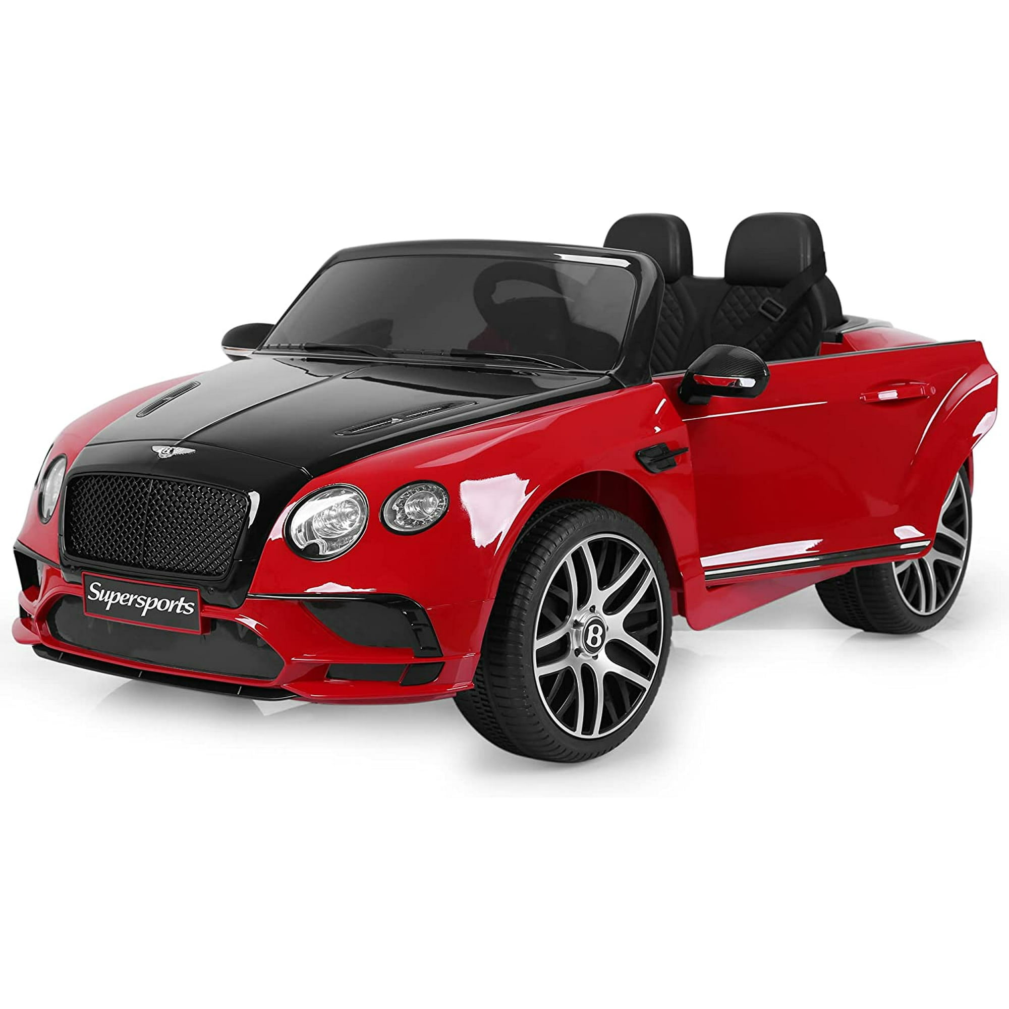 2 Seater Licensed Bentley Continental Supersports 12V Battery Powered Electric Kids Ride On Car with Remote Control LED Lights Leather Seat Rubber Tires and Bluetooth Music Red Walmart