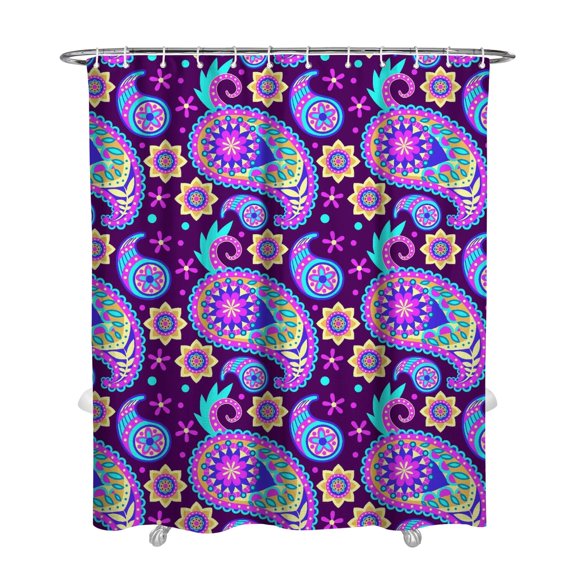 Floral Bohemian Shower Curtain - Elegant Paisley Pattern with Vintage Ethnic Elements, 72x84 Inches