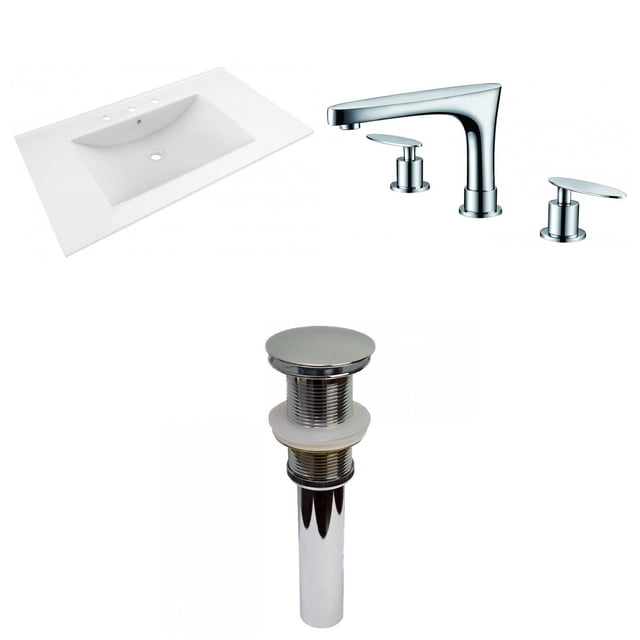 American Imaginations 35.5-in. W 3H8-in. Ceramic Top Set In White Color - Drain Incl. AI-32448