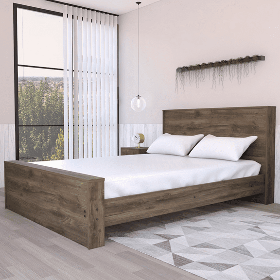 Treevol Furniture, Full Size Bed Base Forum, Frame, for Adults, Dark Brown Finish-Bedroom