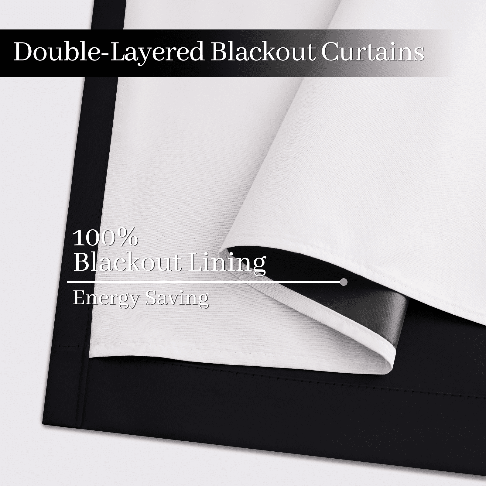 Yakamok 100% Blackout Curtain Panels 84 inches Cold and Light Blocking Drapes for Nursery, 2 Thick Layers Thermal Insulated Draperies (2 Pieces, 52 Wide Each Panel, Black Front with White Backing)