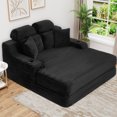 thumbnail image 4 of Miniyam 64in Compressed Chaise Lounge Corduroy Oversized Sleeper Sofa With Cup Holders, Side Pockets for 2 People, No Assembly Required, Black, 4 of 11