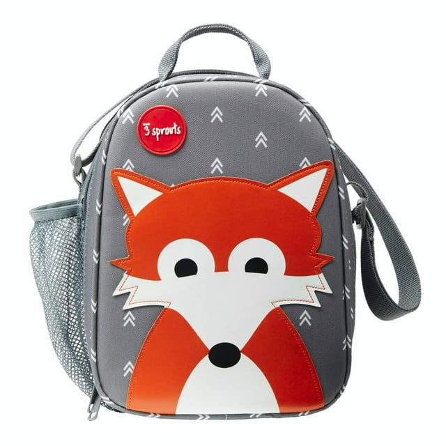 3 Sprouts Sac à Lunch Isolé pour Enfants - Fourre-Tout Réutilisable avec Bandoulière, Poignée et Poches, Fox