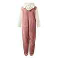thumbnail image 6 of Jinhomg Soft Fleece Onesies for Women Cute Block Color Bear Ear Hooded Jumpsuit Fall Winter Fuzzy Comfy Long Sleeve One Piece Pajamas Summer Saving Pink L, 6 of 7