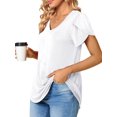 thumbnail image 4 of MOSHU V-Neck T-shirts for Women Petal Sleeve Tunic Tops Summer Casual Womens Shirts, 4 of 10