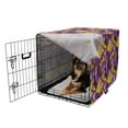 thumbnail image 2 of Geometric Dog Crate Cover, Memphis Style Funny Triangles Dots Zigzags Stars and Waves, Easy to Use Pet Kennel Cover for Medium Large Dogs, 35" x 23" x 27", Yellow Purple, by Ambesonne, 2 of 6