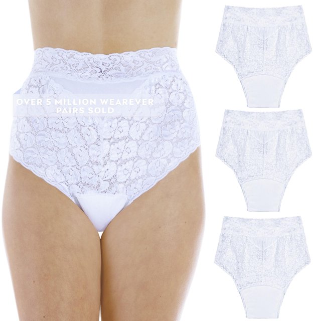 Wearever Culottes d'Incontinence en Dentelle pour Femmes, Absorption Régulière, Réutilisables, Lot de 3