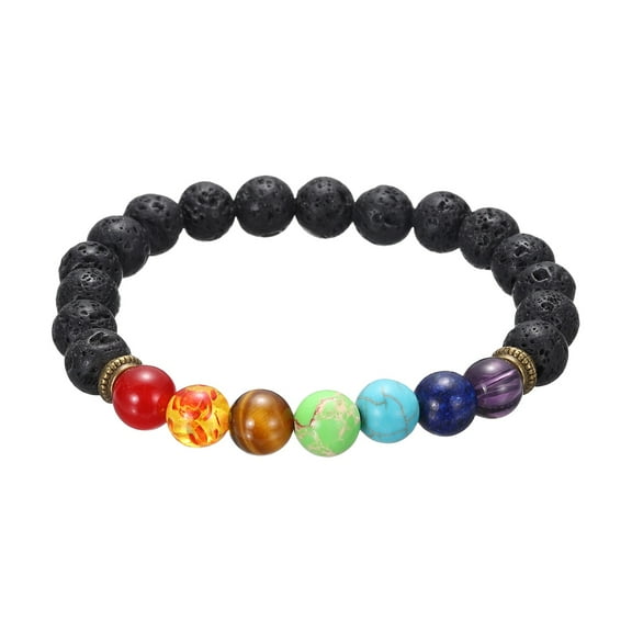 7 Chakra Beads Bracelet 8mm Prayer Protection Natural Stone Beaded Bracelet for Men Women, Black