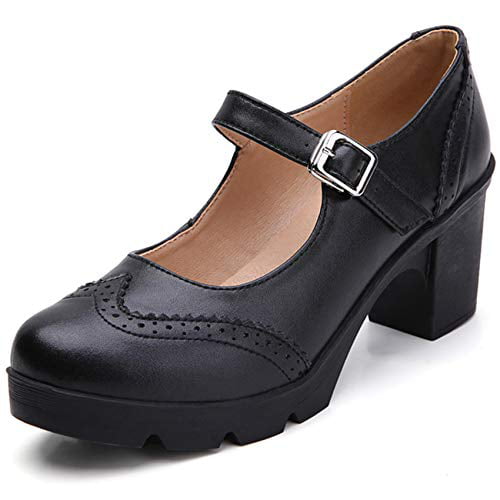 DADAWEN Women's Platform T-Strap Round Toe Oxfords Dress Pumps Mary Jane Shoes for Women 