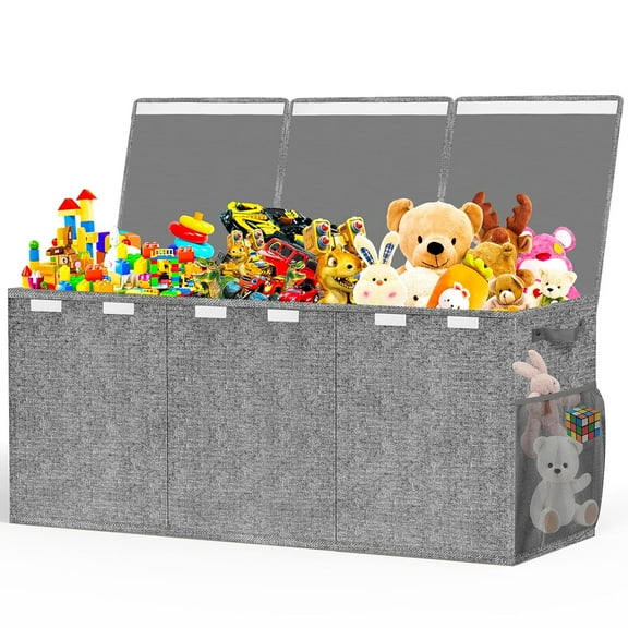 Extra Large Toy Box, Toy Chest for Toddlers with Lids, Collapsible Toy Storage Organizer, Kids Bin Boxes Storage Basket for Boys, Girls, Nursery, Living Room, Playroom, 40"x14"x16", Gray