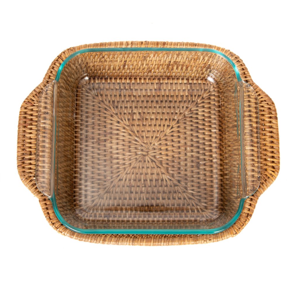 Artifacts Rattan Square Baker Basket, with Pyrex