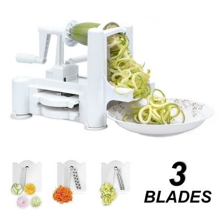 Flamen Tri-Blades Fruits and Vegetable Spiralizer Cutter Slicer - Veggie Salad Spaghetti and Pasta (Best Salad Maker Machine)