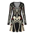 thumbnail image 5 of Xijirk Women Halloween Skeleton Rose Print Dress with V Neck Long Mesh Flare Sleeve Fit and Flare Mini Dress for Witch Cosplay Halloween Party, 5 of 5