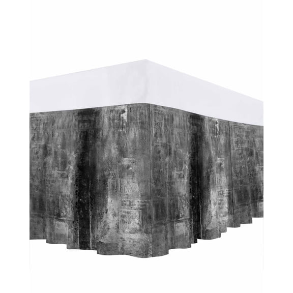 Gray Bed Skirt Queen Size, Retro Oil Painting Modern Abstract Art Aesthetics Wrap Around Bed Skirting with Adjustable Elastic Strap, Dust Ruffle Pleated Bedskirts 16 Inch Drop for Bedroom Queen Beds