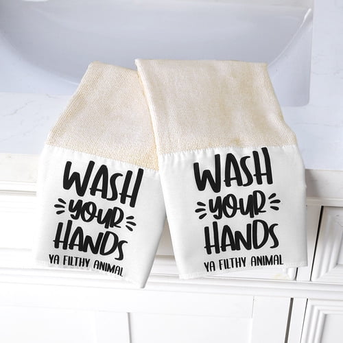 Funny Bathroom Set of 2 Hand Towels Saying Wash your hands