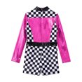 thumbnail image 3 of TiaoBug Kids Girls Race Car Racer Costume Kids Long Sleeve Checkerboard Print Jumpsuit Dancewear Hot Pink 6, 3 of 5