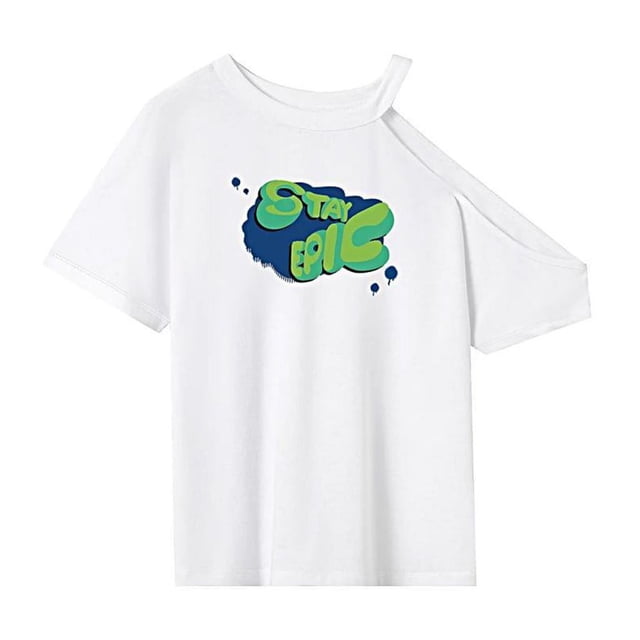 Camiseta para mujer con cuello redondo y manga corta de ajuste regular para vacaciones en la calle SG