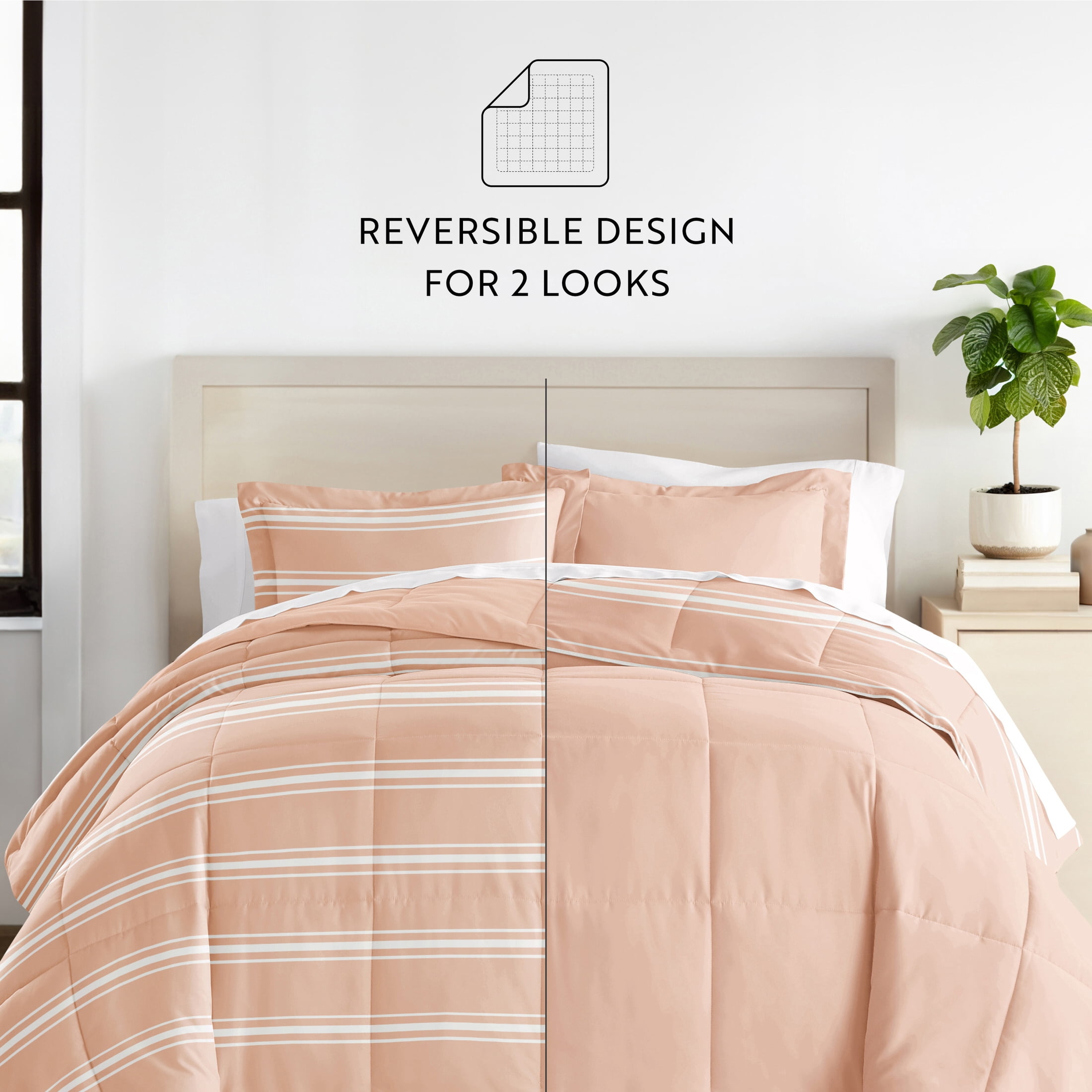 All Season Ultra Soft Comforter Set Lightweight Bedding in Soft Stripe for Full/Queen Size by Comfort Canopy
