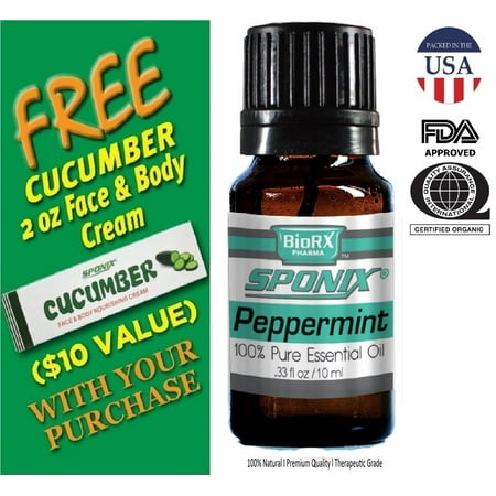 Peppermint Essential Oil 10 mL - Aromatherapy Oil - 100% Pure - Therapeutic Grade - with FREE Cucumber Face & Body Nourishing Cream by