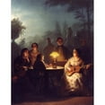 thumbnail image 2 of Petrus van Schendel 12x14 Gold Ornate Wood Frame and Double Matted Museum Art Print Titled - A Summer Evening by Lamp and by Moonlight, 2 of 4