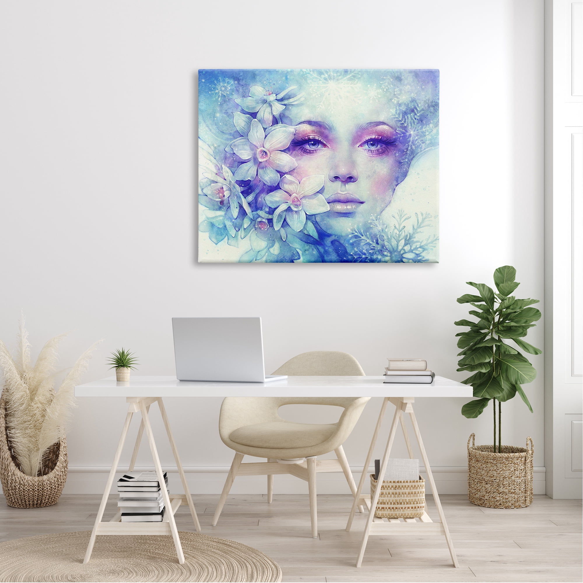 Stupell Industries Detailed Woman Purple Makeup Floral Bouquet Snowflakes Canvas Wall Art, 48 x 36, Design by Christopher Cuseo
