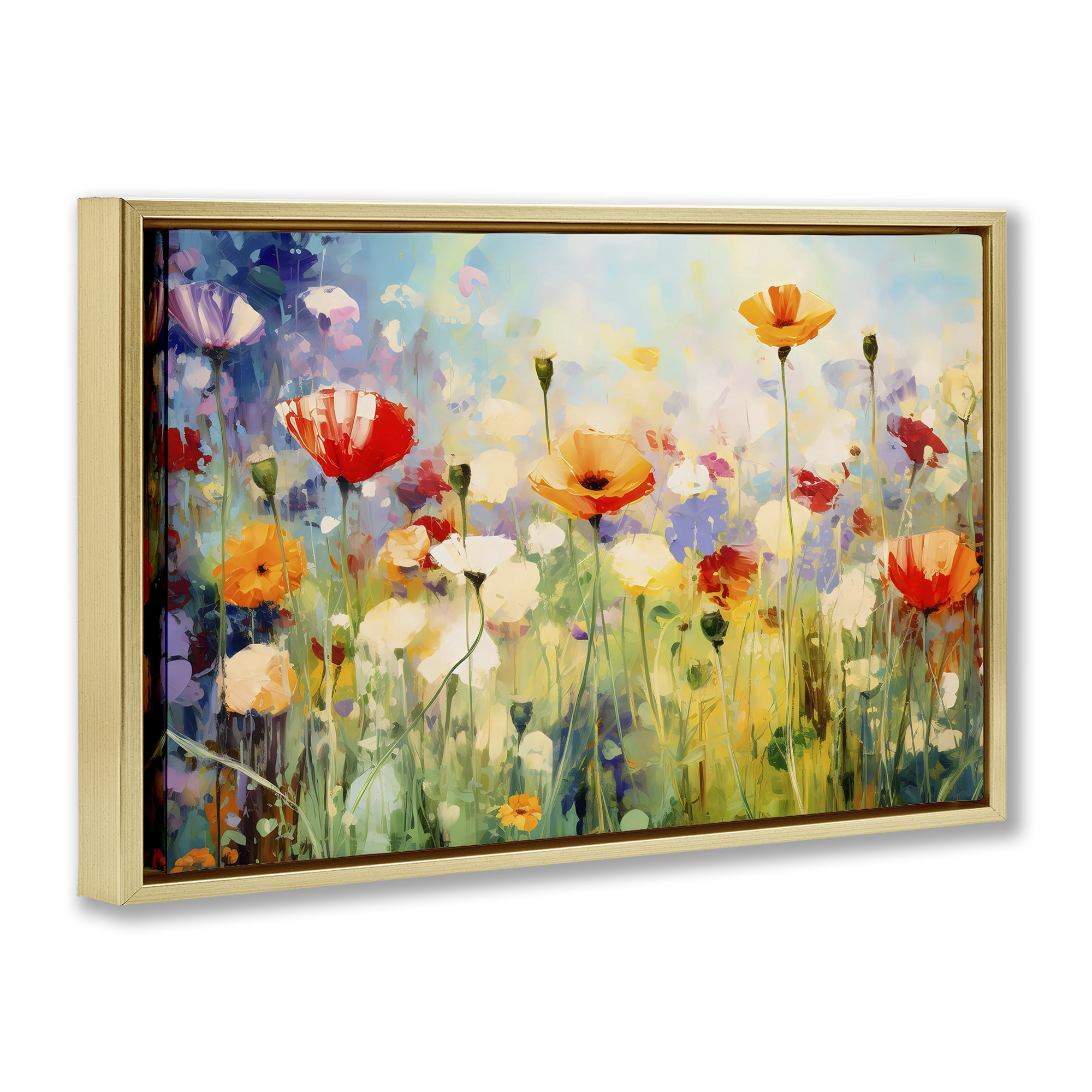 Stupell Industries Sunlit Meadow of Colorful Blooms Gold Framed Floater Canvas Wall Art, design by Creative Studio