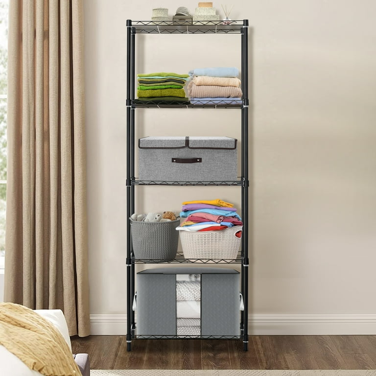 MZG 5-Tier Heavy Duty Metal Shelving Unit - 63"H X 24"W X 14"D, 1250 Lb Capacity, Black