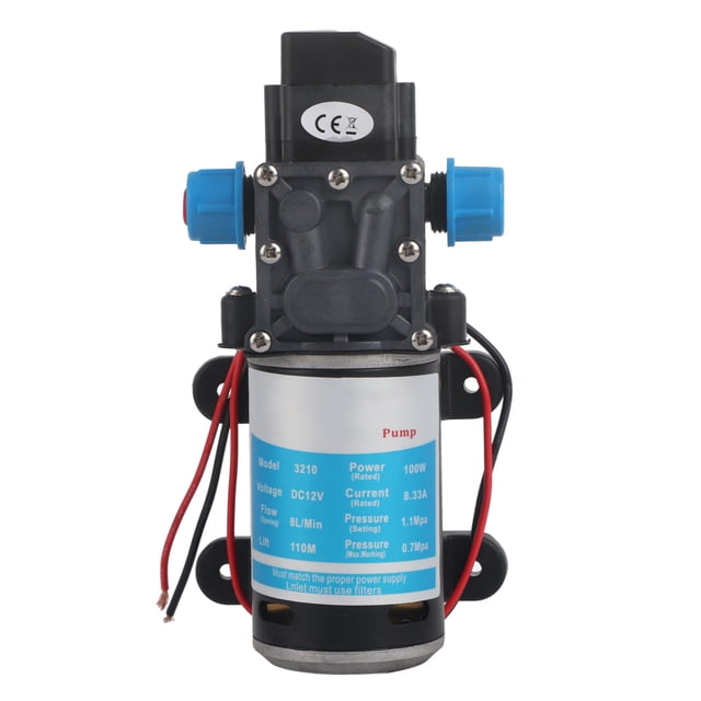 Bomba de agua autocebante de diafragma de alta presión de 12 V CC, 100 W, 8 L/min y 160 psi para lavado