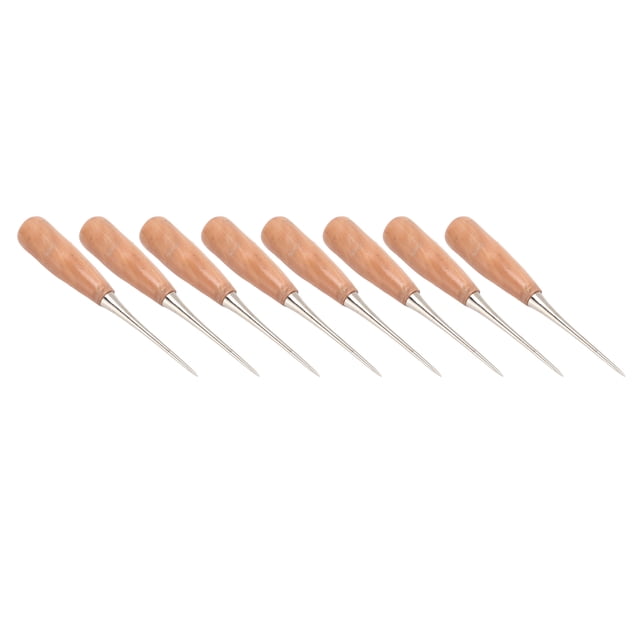 Wood Handle Drillable Awl, DIY Stainless Steel Leather Sewing Awl Lightweight Ergonomically Handle 8pcs Professional For Scribing