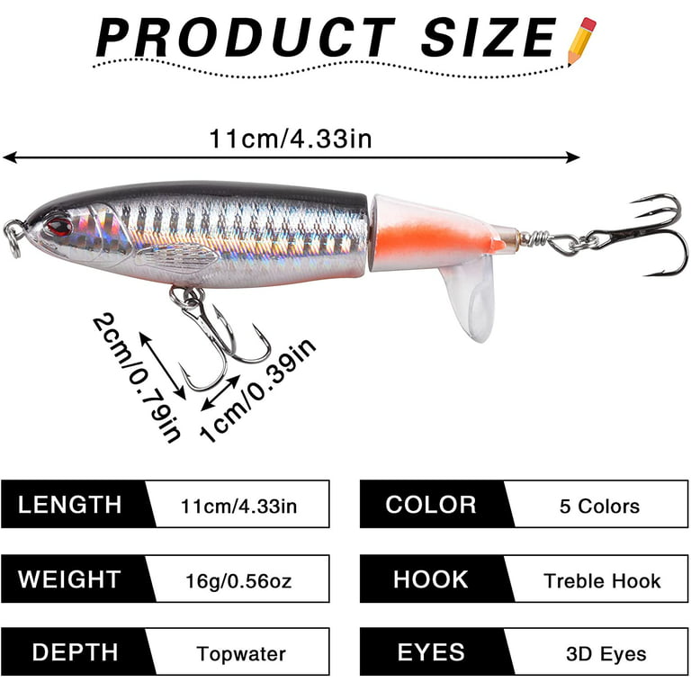 OROOTL Topwater Lures for Bass Fishing, 5pcs Bass Lure with Floating  Rotating Tail Artificial Hard Bait