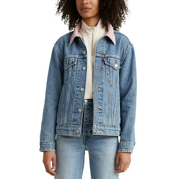 Levi's Cotton Ex-Boyfriend Corduroy-Collar Denim Trucker Jacket- Size S