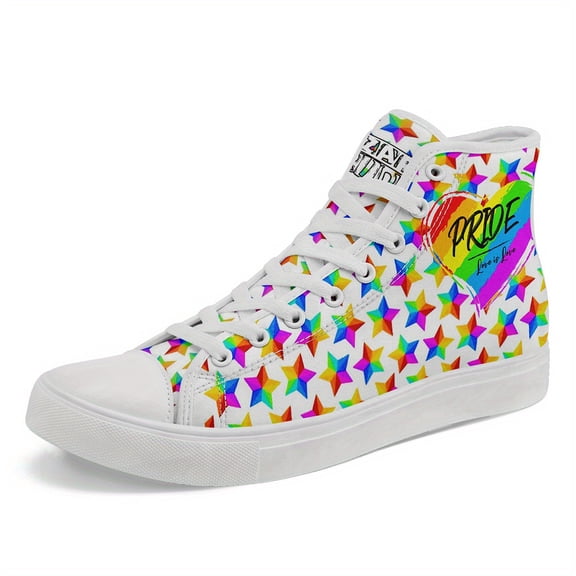 Coolcustomize Womens Pride Month Love Heart Stylish Sneakers, Rainbow Dreamy Star Design Casual Shoes, Pride Celebrations, Ladies' Casual Boots, Summer Festivals, Perfect Gift for Lovers & Friends